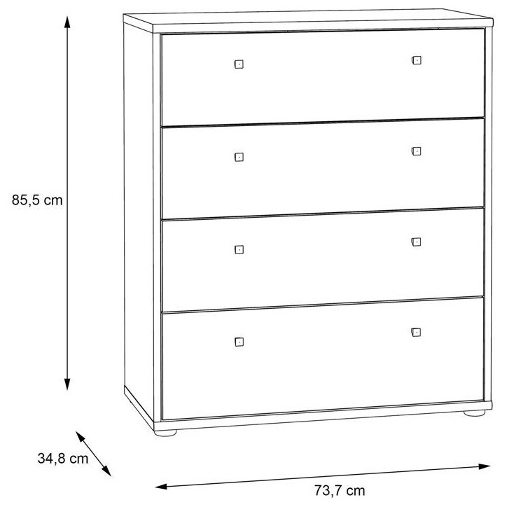 Commode TEMPRA 4 Tiroirs - Décor Chene Artisan – L 73,7 × P 34,8 × H 85,5 cm Commode TEMPRA 4 Tiroirs - Décor Chene Artisan – L 73,7 × P 34,8 × H 85,5 cm