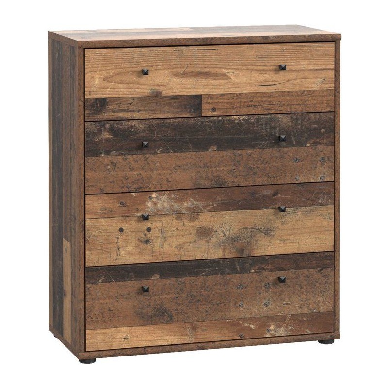 Commode TEMPRA 4 Tiroirs - Décor vieux bois – L 73,7 × P 34,8 × H