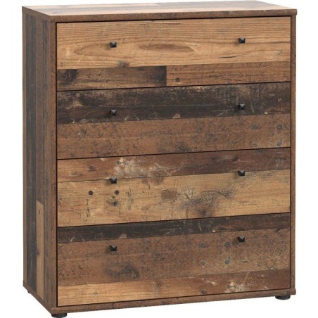 Commode TEMPRA 4 Tiroirs - Décor vieux bois – L 73,7 × P 34,8 × H