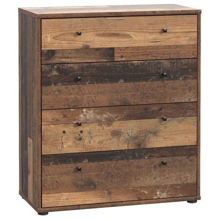 Commode TEMPRA 4 Tiroirs - Décor vieux bois – L 73,7 × P 34,8 × H 85,5 cm Commode TEMPRA 4 Tiroirs - Décor vieux bois – L 73,7 × P 34,8 × H 85,5 cm