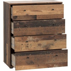 Commode TEMPRA 4 Tiroirs - Décor vieux bois – L 73,7 × P 34,8 × H
