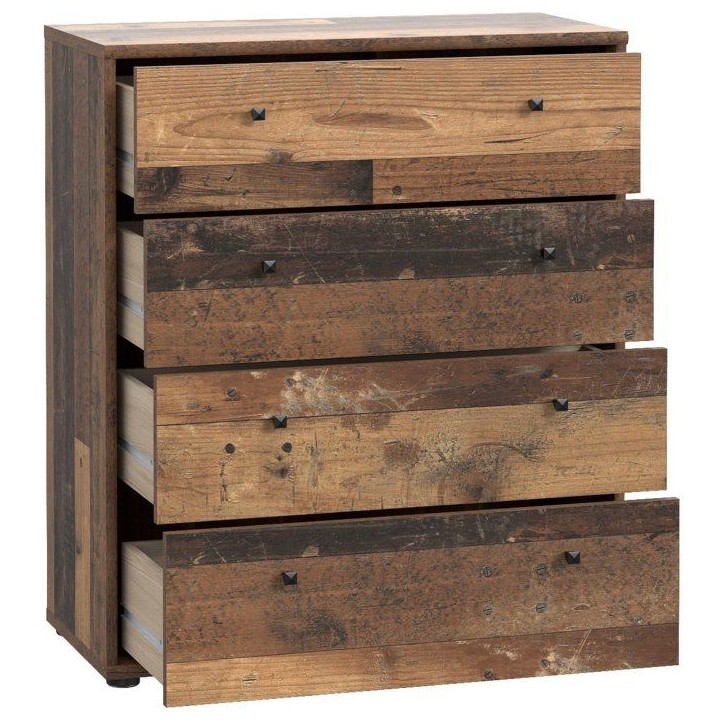 Commode TEMPRA 4 Tiroirs - Décor vieux bois – L 73,7 × P 34,8 × H 85,5 cm Commode TEMPRA 4 Tiroirs - Décor vieux bois – L 73,7 × P 34,8 × H 85,5 cm