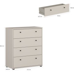 Commode TEMPRA 4 Tiroirs - Décor cachemire – L 73,7 × P 34,8 × H