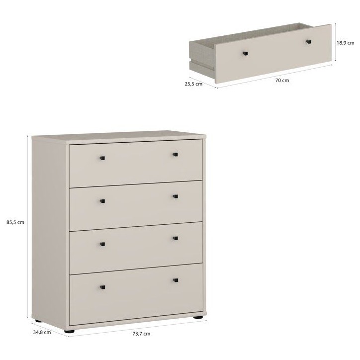 Commode TEMPRA 4 Tiroirs - Décor cachemire – L 73,7 × P 34,8 × H 85,5 cm Commode TEMPRA 4 Tiroirs - Décor cachemire – L 73,7 × P 34,8 × H 85,5 cm
