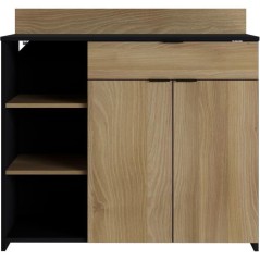 Buffet Cuisine - 2 portes + 1 tiroir - Mélaminé chene et noir - L 10