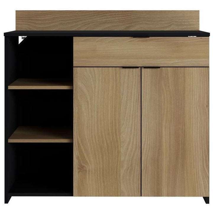 Buffet Cuisine - 2 portes + 1 tiroir - Mélaminé chene et noir - L 100 x P 42 x H 95 cm Buffet Cuisine - 2 portes + 1 tiroir - Mélaminé chene et noir - L 100 x P 42 x H 95 cm