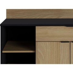 Buffet Cuisine - 2 portes + 1 tiroir - Mélaminé chene et noir - L 10