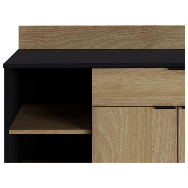 Buffet Cuisine - 2 portes + 1 tiroir - Mélaminé chene et noir - L 100 x P 42 x H 95 cm Buffet Cuisine - 2 portes + 1 tiroir - Mélaminé chene et noir - L 100 x P 42 x H 95 cm