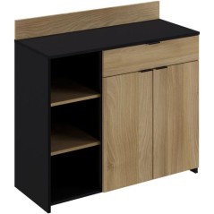 Buffet Cuisine - 2 portes + 1 tiroir - Mélaminé chene et noir - L 10