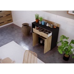 Buffet Cuisine - 2 portes + 1 tiroir - Mélaminé chene et noir - L 10