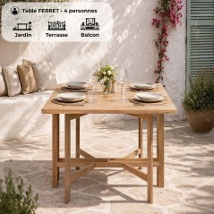 Table de jardin - FERRET - Pliante - Bois d'Acacia FSC - 21/55/90 x 90