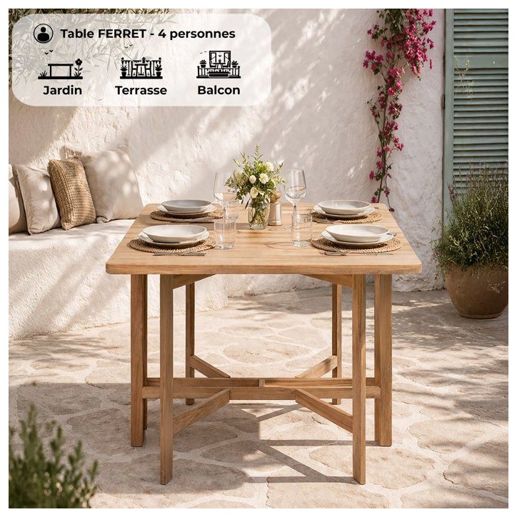 Table de jardin - FERRET - Pliante - Bois d'Acacia FSC - 21/55/90 x 90 x 75 cm - 4 personnes Table de jardin - FERRET - Pliante - Bois d'Acacia FSC - 21/55/90 x 90 x 75 cm - 4 personnes