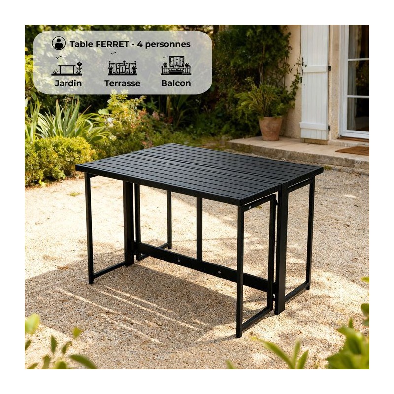 Table de jardin - FERRET - Pliante - Métal - Noir - 98 x 80 x 72 cm -