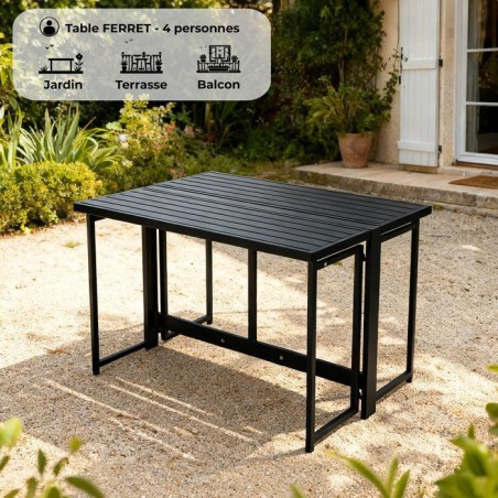 Table de jardin - FERRET - Pliante - Métal - Noir - 98 x 80 x 72 cm -
