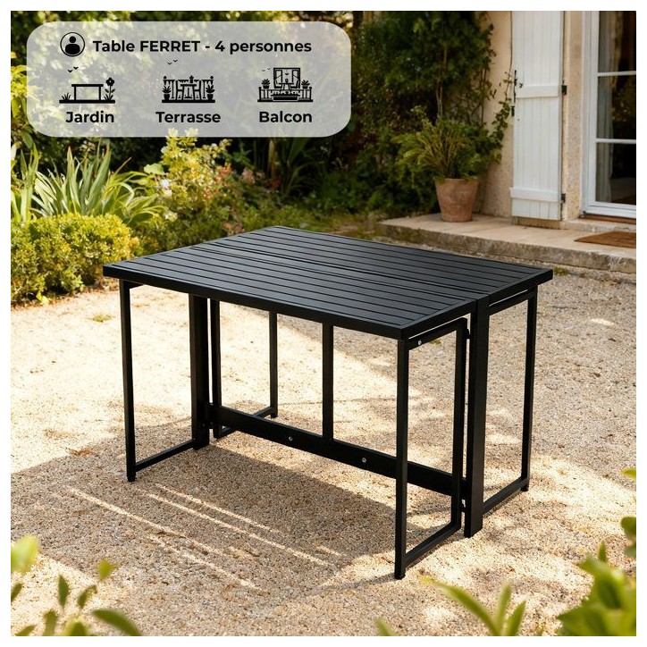 Table de jardin - FERRET - Pliante - Métal - Noir - 98 x 80 x 72 cm - 4 personnes Table de jardin - FERRET - Pliante - Métal - Noir - 98 x 80 x 72 cm - 4 personnes
