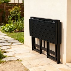Table de jardin - FERRET - Pliante - Métal - Noir - 98 x 80 x 72 cm -
