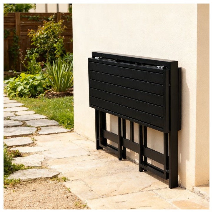 Table de jardin - FERRET - Pliante - Métal - Noir - 98 x 80 x 72 cm - 4 personnes Table de jardin - FERRET - Pliante - Métal - Noir - 98 x 80 x 72 cm - 4 personnes