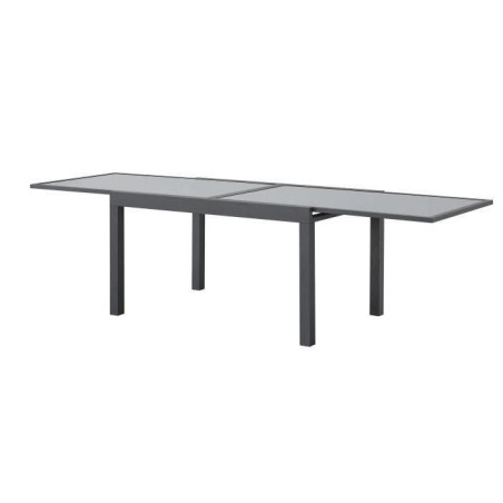 Table de jardin extensible rectangulaire 6 a 10 personnes - Structure aluminium - Plateau verre trempé - L 135-270 x H 75 x P 9