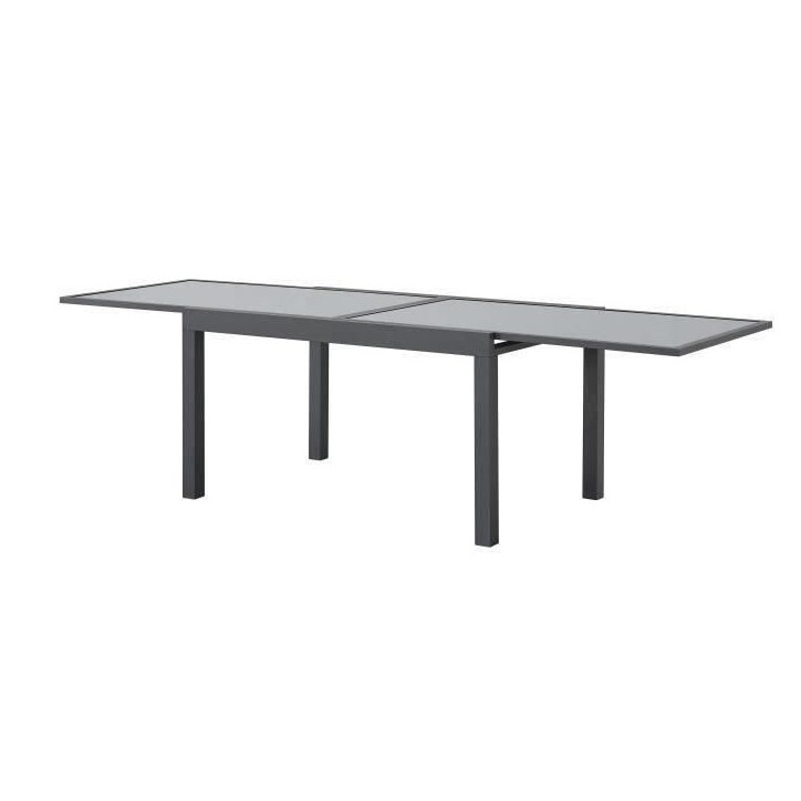 Table de jardin extensible rectangulaire 6 a 10 personnes - Structure aluminium - Plateau verre trempé - L 135-270 x H 75 x P 9 Table de jardin extensible rectangulaire 6 a 10 personnes - Structure aluminium - Plateau verre trempé - L 135-270 x H 75 x P 9