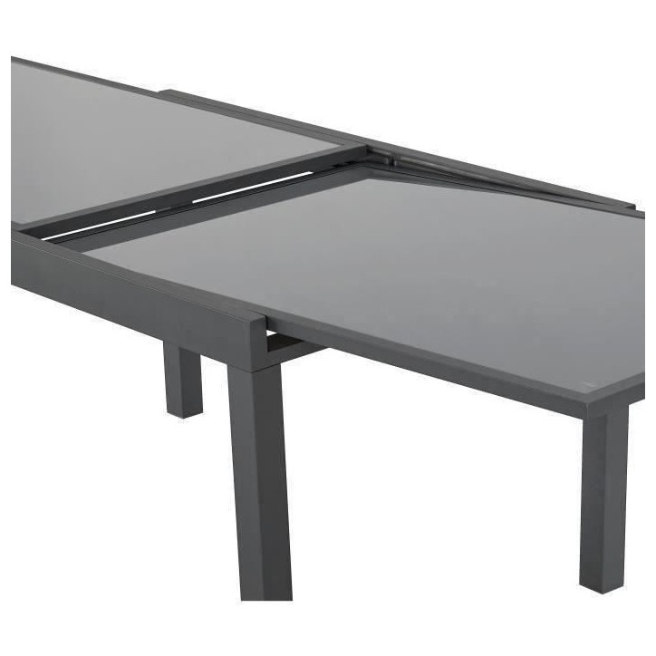 Table de jardin extensible rectangulaire 6 a 10 personnes - Structure aluminium - Plateau verre trempé - L 135-270 x H 75 x P 9 Table de jardin extensible rectangulaire 6 a 10 personnes - Structure aluminium - Plateau verre trempé - L 135-270 x H 75 x P 9