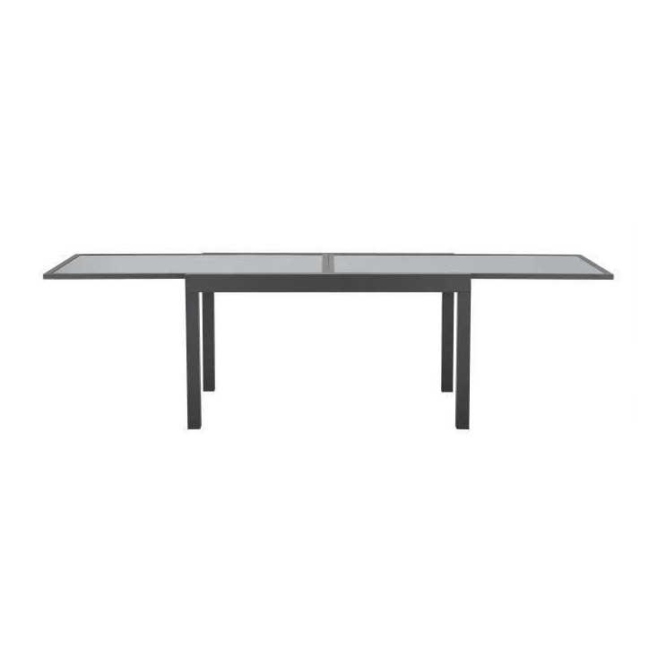 Table de jardin extensible rectangulaire 6 a 10 personnes - Structure aluminium - Plateau verre trempé - L 135-270 x H 75 x P 9 Table de jardin extensible rectangulaire 6 a 10 personnes - Structure aluminium - Plateau verre trempé - L 135-270 x H 75 x P 9