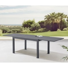 Table de jardin extensible rectangulaire 6 a 10 personnes - Structure aluminium - L 135-270 x P 90 x H 75 cm - Gris foncé