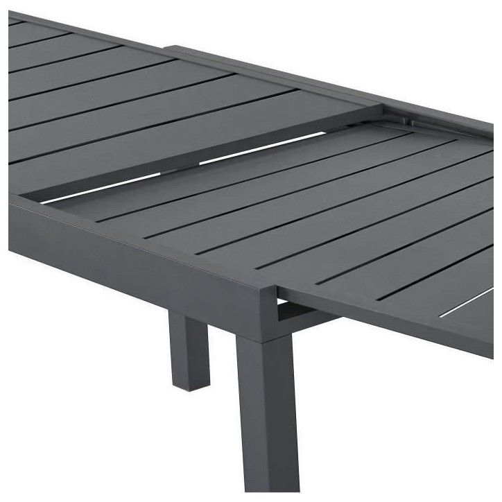 Table de jardin extensible rectangulaire 6 a 10 personnes - Structure aluminium - L 135-270 x P 90 x H 75 cm - Gris foncé Table de jardin extensible rectangulaire 6 a 10 personnes - Structure aluminium - L 135-270 x P 90 x H 75 cm - Gris foncé