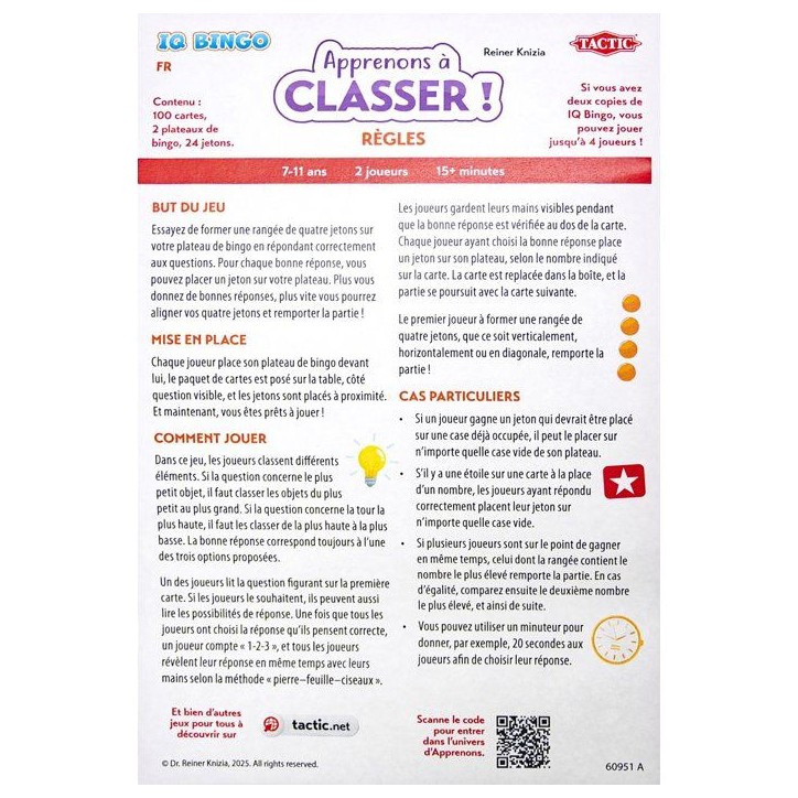 Apprenons a classer - Jeu de société - TACTIC - IQ Bingo - 2 joueurs - De 7 a 11 ans Apprenons a classer - Jeu de société - TACTIC - IQ Bingo - 2 joueurs - De 7 a 11 ans
