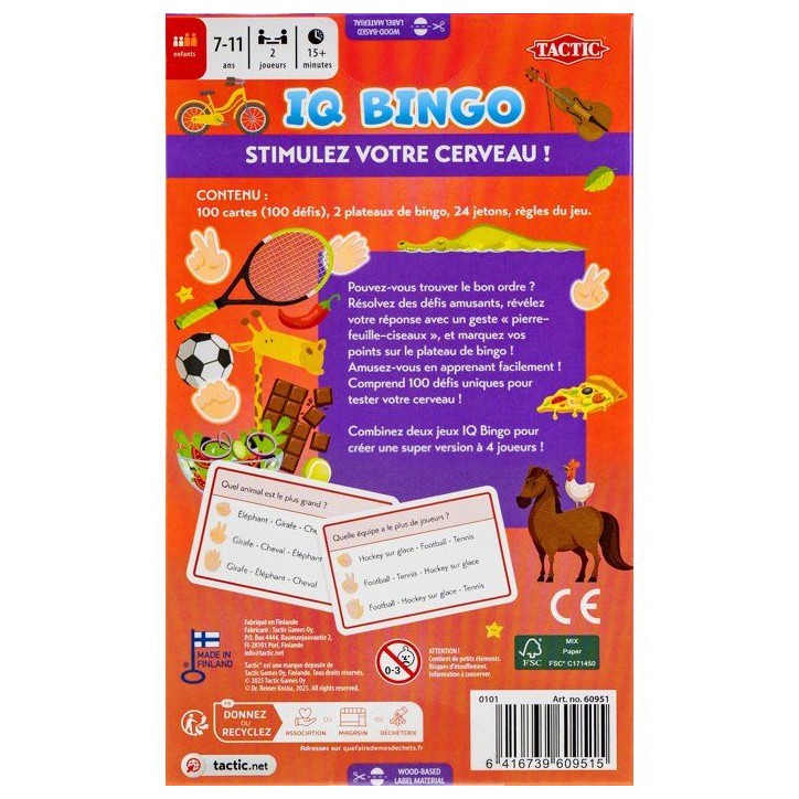Apprenons a classer - Jeu de société - TACTIC - IQ Bingo - 2 joueurs - De 7 a 11 ans Apprenons a classer - Jeu de société - TACTIC - IQ Bingo - 2 joueurs - De 7 a 11 ans