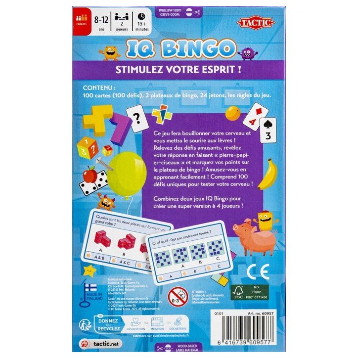 Apprenons avec des énigmes - Jeu de société - TACTIC - IQ Bingo - 2 joueurs - De 8 a 12 ans