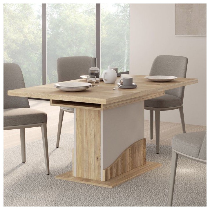 Table a manger - PoeM - Extensible - Rectangulaire - Sable / Chene - 8 personnes - 160-200 x 90 x 76 cm Table a manger - PoeM - Extensible - Rectangulaire - Sable / Chene - 8 personnes - 160-200 x 90 x 76 cm