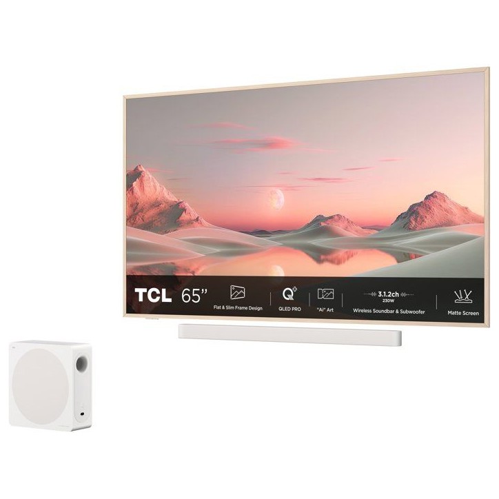 TCL TV QLED 65 (164 cm) - 4K UHD 3840x2160 - Google TV - Barre de son + caisson 3.1.2 - 230W Surround - 4x HDMI 2.1 TCL TV QLED 65 (164 cm) - 4K UHD 3840x2160 - Google TV - Barre de son + caisson 3.1.2 - 230W Surround - 4x HDMI 2.1