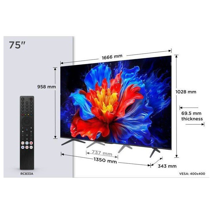 TCL 75P8K - TV QLED 75 (190 cm) - 4K UHD 3840x2160 - 144 Hz - Dolby Vision - Google TV - 4xHDMI 2.1 - WiFi TCL 75P8K - TV QLED 75 (190 cm) - 4K UHD 3840x2160 - 144 Hz - Dolby Vision - Google TV - 4xHDMI 2.1 - WiFi