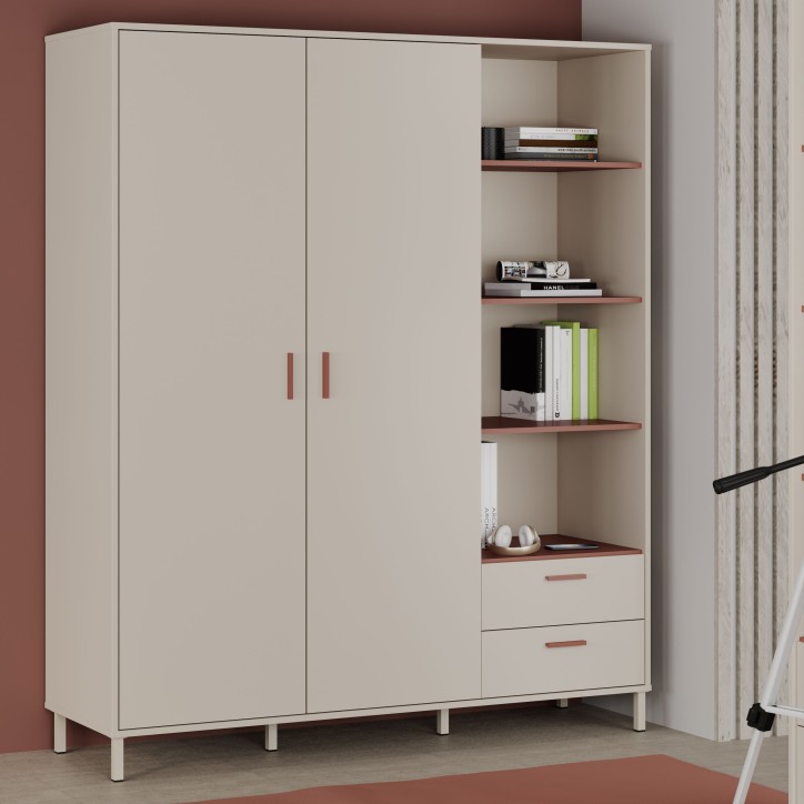 Armoire - Décor cachemire et terracotta - 2 portes - étageres + tiroirs - L168,4 x P52,9 x H201,6 cm Armoire - Décor cachemire et terracotta - 2 portes - étageres + tiroirs - L168,4 x P52,9 x H201,6 cm