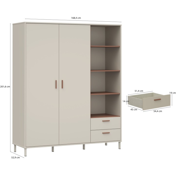 Armoire - Décor cachemire et terracotta - 2 portes - étageres + tiroirs - L168,4 x P52,9 x H201,6 cm Armoire - Décor cachemire et terracotta - 2 portes - étageres + tiroirs - L168,4 x P52,9 x H201,6 cm