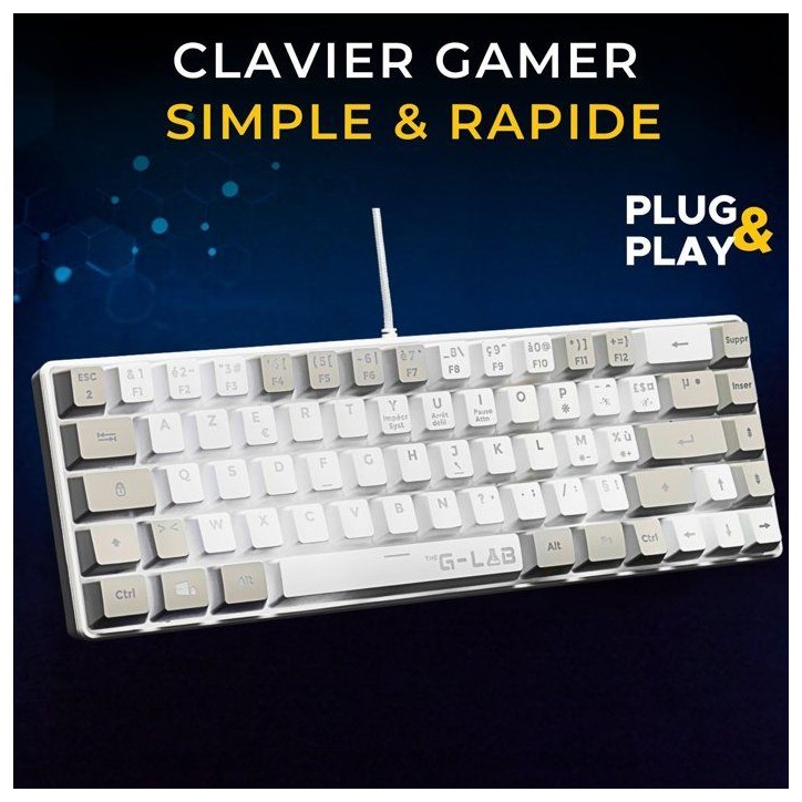 Clavier Gamer filaire - THE G-LAB - KEYZ-HYDRO-WG/FR - 60% format compact - AZERTY - Rétroéclairé - Gris/Blanc