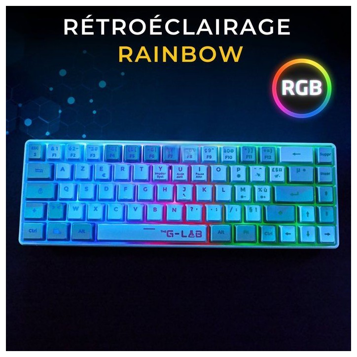 Clavier Gamer filaire - THE G-LAB - KEYZ-HYDRO-WG/FR - 60% format compact - AZERTY - Rétroéclairé - Gris/Blanc