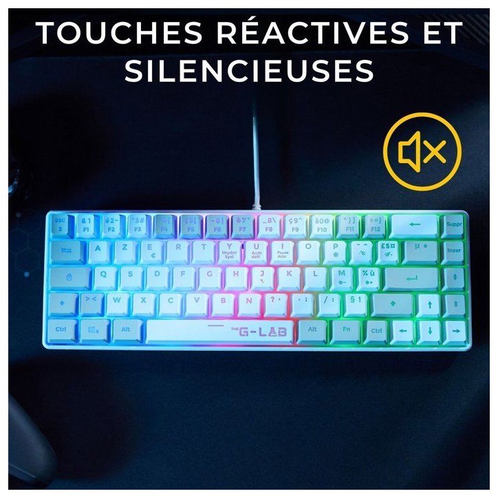Clavier Gamer filaire - THE G-LAB - KEYZ-HYDRO-WG/FR - 60% format compact - AZERTY - Rétroéclairé - Gris/Blanc