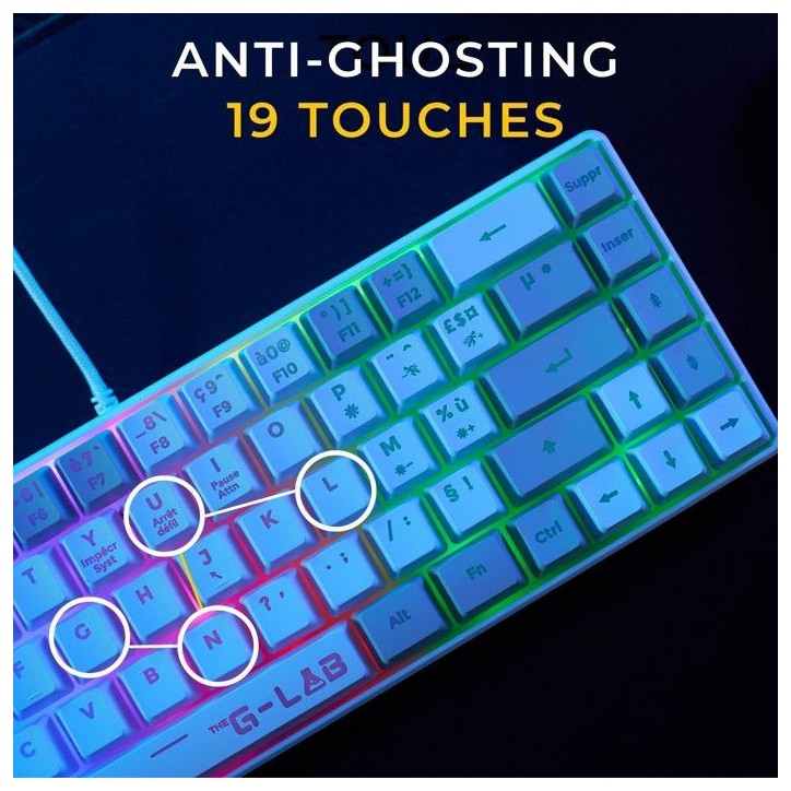 Clavier Gamer filaire - THE G-LAB - KEYZ-HYDRO-WG/FR - 60% format compact - AZERTY - Rétroéclairé - Gris/Blanc