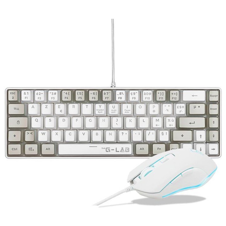 Pack 2 en 1 - THE G-LAB - Combo Hydrogen - Clavier AZERTY - Souris filaire - Blanc/Gris Pack 2 en 1 - THE G-LAB - Combo Hydrogen - Clavier AZERTY - Souris filaire - Blanc/Gris