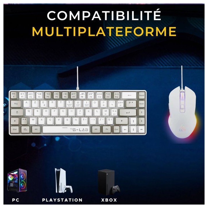 Pack 2 en 1 - THE G-LAB - Combo Hydrogen - Clavier AZERTY - Souris filaire - Blanc/Gris Pack 2 en 1 - THE G-LAB - Combo Hydrogen - Clavier AZERTY - Souris filaire - Blanc/Gris