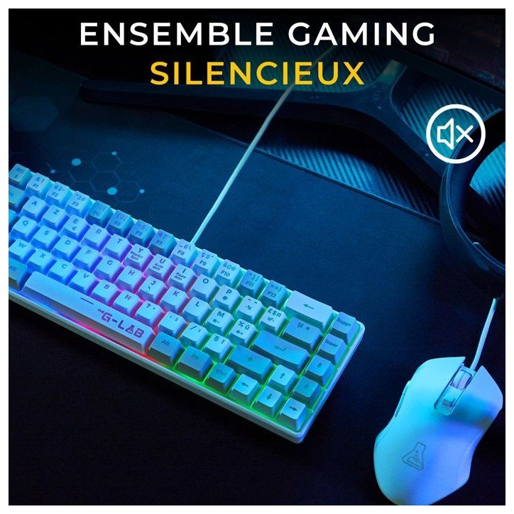 Pack 2 en 1 - THE G-LAB - Combo Hydrogen - Clavier AZERTY - Souris filaire - Blanc/Gris Pack 2 en 1 - THE G-LAB - Combo Hydrogen - Clavier AZERTY - Souris filaire - Blanc/Gris