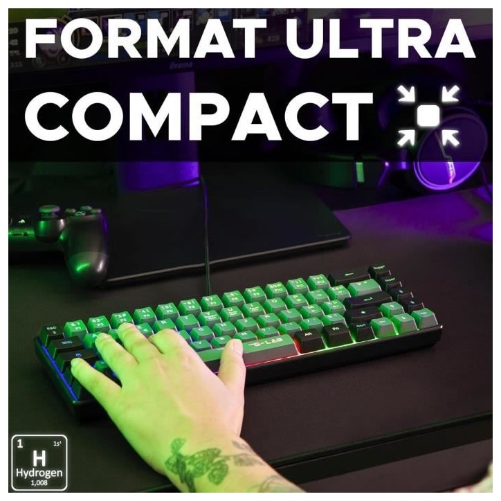 Clavier Gamer - The G-Lab - KEYZ HYDROGEN - 60% Format Compact - Rétroéclairé - Filaire - Noir/Gris Clavier Gamer - The G-Lab - KEYZ HYDROGEN - 60% Format Compact - Rétroéclairé - Filaire - Noir/Gris