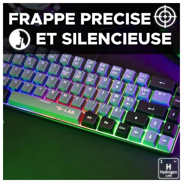 Clavier Gamer - The G-Lab - KEYZ HYDROGEN - 60% Format Compact - Rétroéclairé - Filaire - Noir/Gris Clavier Gamer - The G-Lab - KEYZ HYDROGEN - 60% Format Compact - Rétroéclairé - Filaire - Noir/Gris