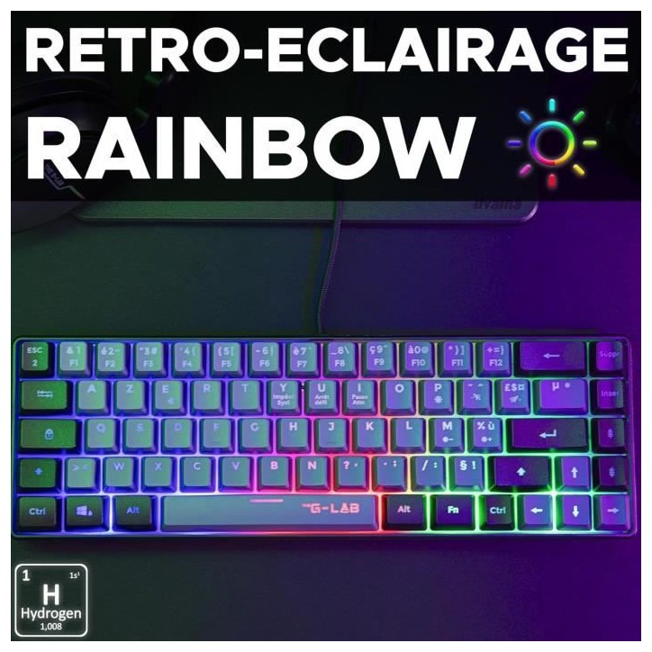Clavier Gamer - The G-Lab - KEYZ HYDROGEN - 60% Format Compact - Rétroéclairé - Filaire - Noir/Gris Clavier Gamer - The G-Lab - KEYZ HYDROGEN - 60% Format Compact - Rétroéclairé - Filaire - Noir/Gris