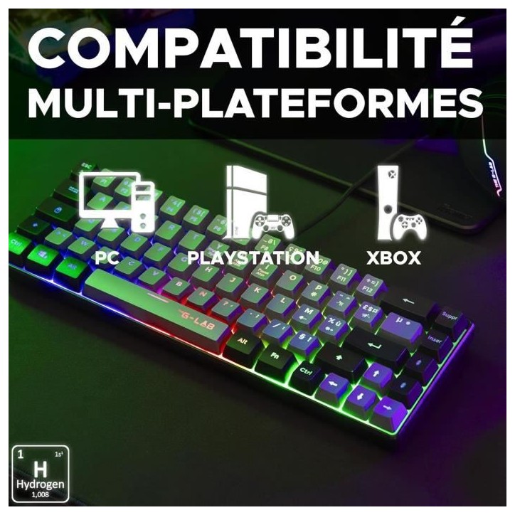 Clavier Gamer - The G-Lab - KEYZ HYDROGEN - 60% Format Compact - Rétroéclairé - Filaire - Noir/Gris Clavier Gamer - The G-Lab - KEYZ HYDROGEN - 60% Format Compact - Rétroéclairé - Filaire - Noir/Gris
