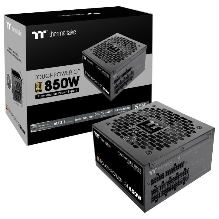 THERMALTAKE - Toughpower GT - Alimentation PC - 850 W - 80+ Gold - ATX3.1 - Full modulaire - PCI-E 5.1 12VHPWR