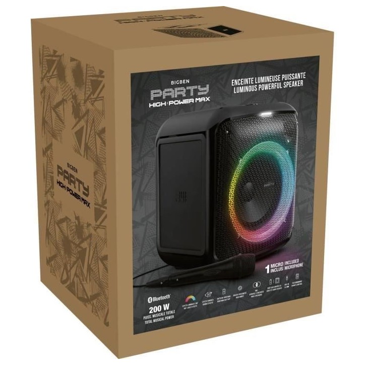 BIGBEN PARTYBTHPMAX - Enceinte lumineuse sans fil - Bluetooth 5.3 - 200W - USB, SD, Aux-In - Micro filaire (idéal Karaoké) BIGBEN PARTYBTHPMAX - Enceinte lumineuse sans fil - Bluetooth 5.3 - 200W - USB, SD, Aux-In - Micro filaire (idéal Karaoké)
