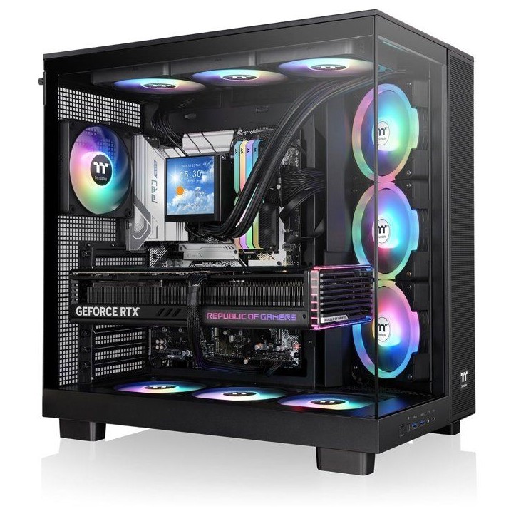 Boîtier PC sans alimentation - THERMALTAKE - View 380 XL TG ARGB - Moyen tour - Format ATX - 4x120mm A-RGB inclus - Noir Boîtier PC sans alimentation - THERMALTAKE - View 380 XL TG ARGB - Moyen tour - Format ATX - 4x120mm A-RGB inclus - Noir