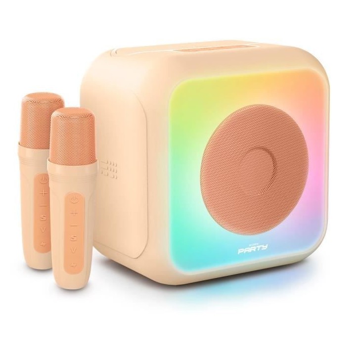 Enceinte karaoké lumineuse BIGBEN - Peche - Bluetooth - 30W - 2 micros sans fil USB-C - Égaliseur - Batterie Li-on Enceinte karaoké lumineuse BIGBEN - Peche - Bluetooth - 30W - 2 micros sans fil USB-C - Égaliseur - Batterie Li-on